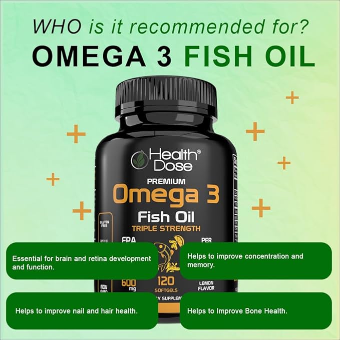 Omega 3 Fish Oil – Lemon-Flavored Softgels with EPA & DHA for Brain, Heart, and Wellness Support – Easy-to-Digest, No Fish Burps – 120 Softgels, Pack of 2