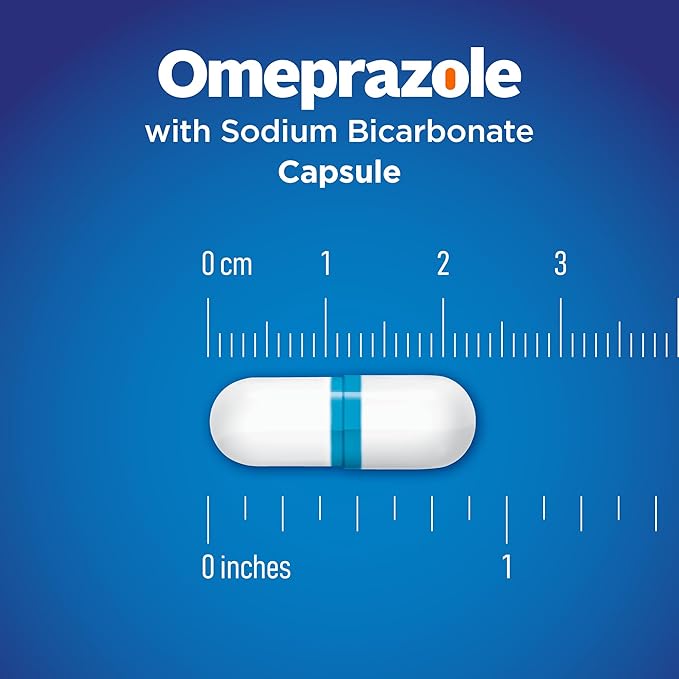 Amazon Basic Care Omeprazole and Sodium Bicarbonate Capsules, 20 mg/1100 mg, 24-Hour Frequent Heartburn Medicine, Acid Reducer Pills, 42 Count (Pack of 2)