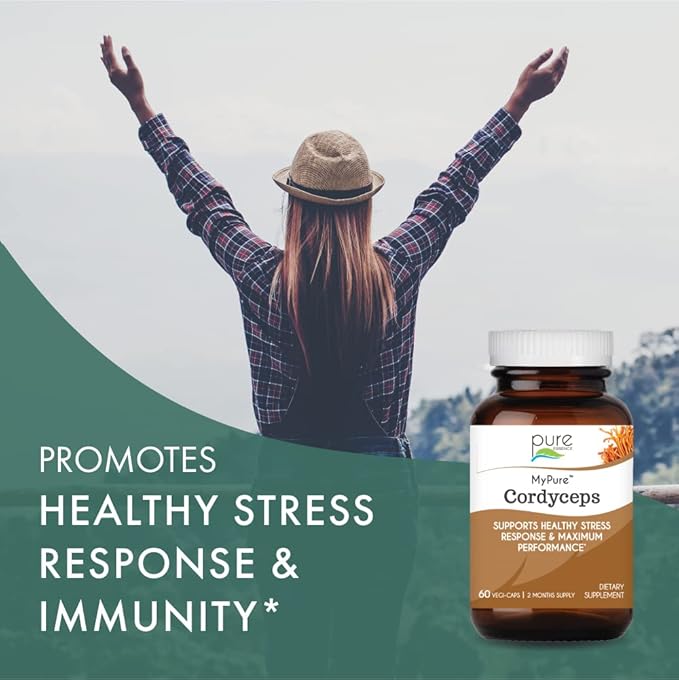 PURE ESSENCE LABS MyPure Cordyceps - Organic Mushroom Supplement - 100% Real Mushroom Extract - Best for Immune Support, Stress Relief, Build Energy for Adult Men and Women (60 Capsules)