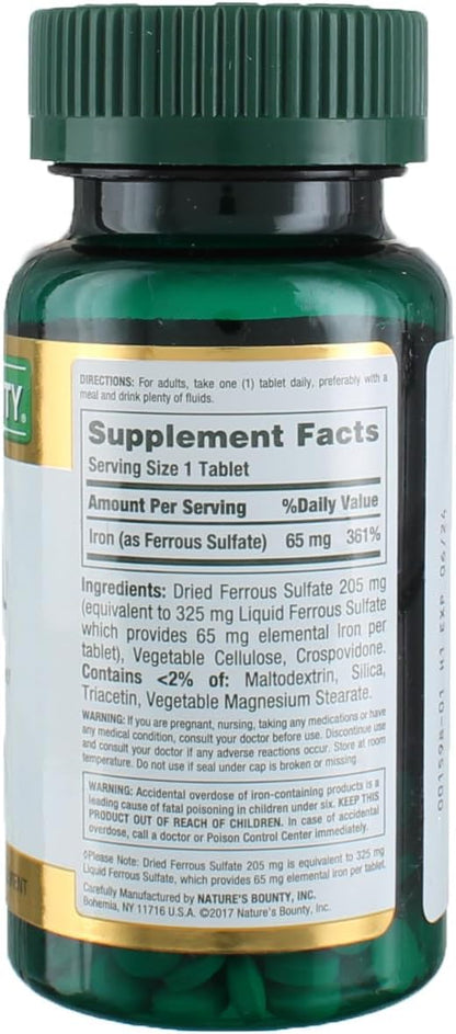 Nature's Bounty Iron 65 mg Tablets 100 Tablets, 100 Each, 3-Pack