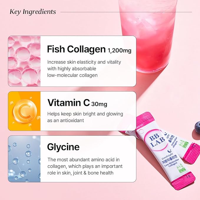 [Collagen+VIT C] K-Best Good Night Collagen, Retinol C, Powder Stick Korean Marine Collagen, Fish Collagen, Retinol Vitamin C, Fast Absorption, Fruit Flavored