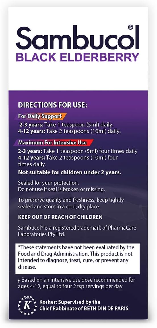 Sambucol Black Elderberry Syrup for Kids - Elderberry Extract Kids, Kids Elderberry Syrup, Black Elderberry for Kids, Kids Immune Support - 7.8 Fl Oz