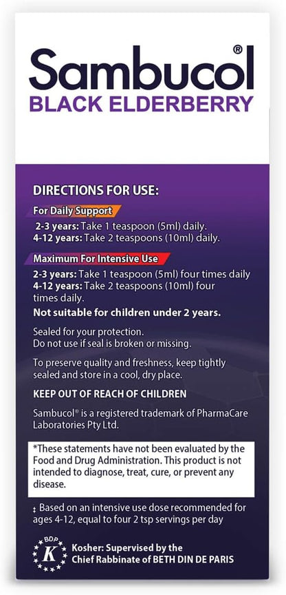 Sambucol Black Elderberry Syrup for Kids - Elderberry Extract Kids, Kids Elderberry Syrup, Black Elderberry for Kids, Kids Immune Support - 7.8 Fl Oz