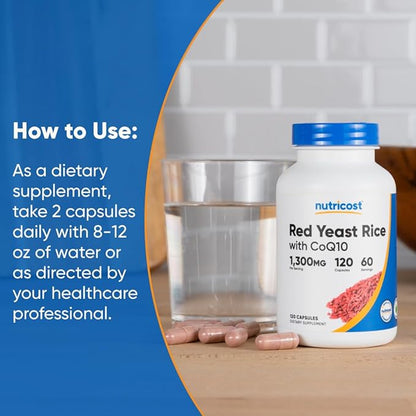 Nutricost Red Yeast Rice with CoQ10 1300mg, 120 Capsules, 60 Servings - Non-GMO, Gluten Free