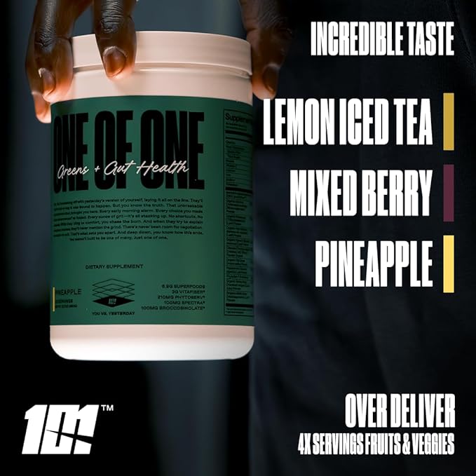 ONE of ONE Greens & Gut Health – Superfood Greens Powder with Prebiotics, Probiotics & Digestive Enzymes for Gut Health, Immunity & Energy, No Artificial Sweeteners - Pineapple, 30 Serving