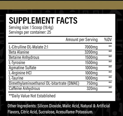 Desired Pre Workout - Energy, Endurance, Focus, Pump and Strength - Beta Alanine, Caffeine, Citrulline Malate, DMAE 750 mg, L-Tyrosine (25 Servings)