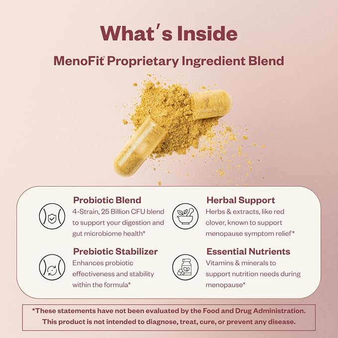MENOLABS MenoFit, Menopause Supplements for Women - 60 Capsules - Advanced Women’s Probiotic with Vitamins and Red Clover for Gut Health, Hot Flashes and Hormone Balance for Women