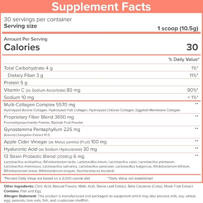 SkinnyFit - Super Youth, Peach Mango (30 Servings) - Multi Collagen Peptides Powder - Probiotics, Fiber, Hyaluronic Acid - Collagen for Women - Non GMO, Gluten Free, Sugar Free - Beauty & Self Care