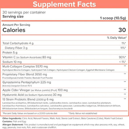 SkinnyFit - Super Youth, Peach Mango (30 Servings) - Multi Collagen Peptides Powder - Probiotics, Fiber, Hyaluronic Acid - Collagen for Women - Non GMO, Gluten Free, Sugar Free - Beauty & Self Care