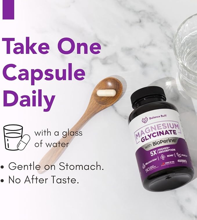Magnesium Glycinate 400mg - 5X Higher Absorption - Support Stress Relief, Sleep, Bone Health - 100% Chelated - Pure Magnesium Supplement - 90 Veggie Capsules
