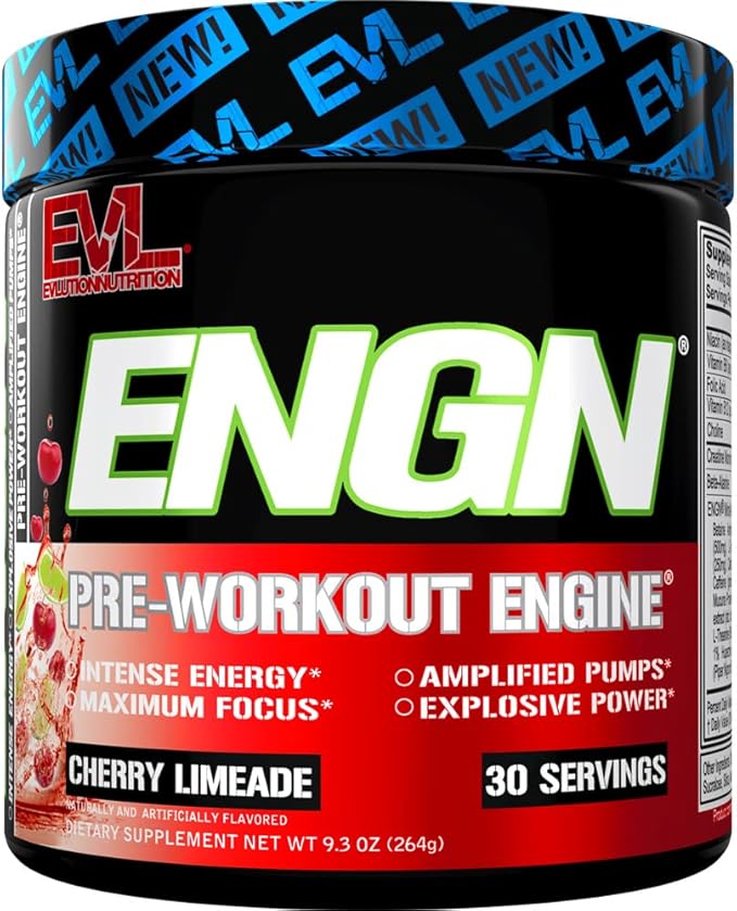 Evlution EVL Intense Pre Workout with Creatine - ENGN Energizing Pre Workout for Men Powder Drink for Lasting Energy Focus and Recovery - with Beta Alanine Caffeine and L Theanine - Cherry Limeade
