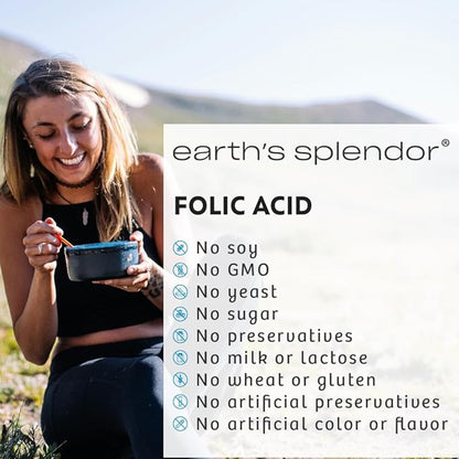 Earth's Splendor Folic Acid 800 mcg Dietary Supplement, Supports Heart Health, Supports Women's Reproductive Health, Smooth Coated Tablets (800 mcg, 200 Tablets, Pack of 2)
