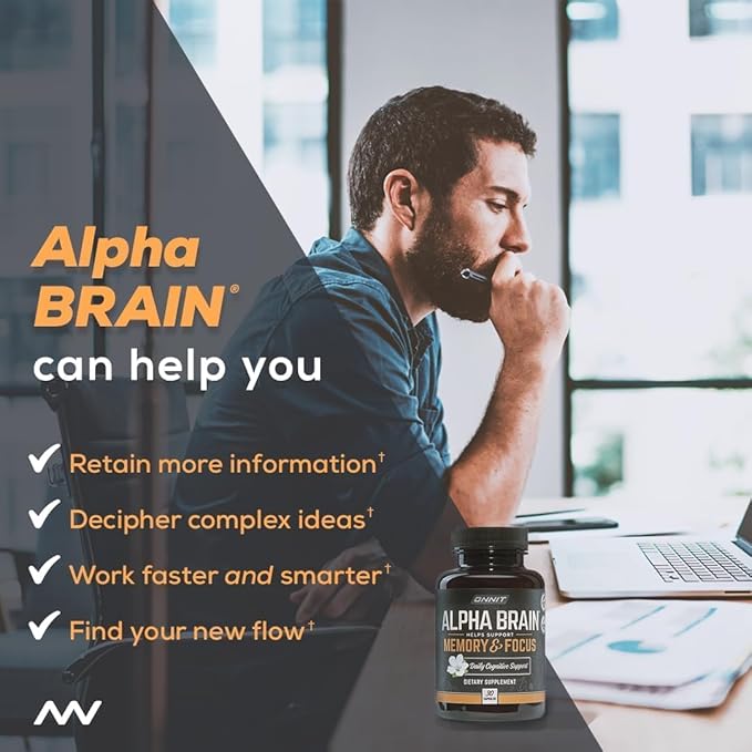 ONNIT Alpha Brain Premium Nootropic Brain Supplement for Men & Women - Caffeine-Free Focus Capsules for Concentration, Brain Booster & Memory Support 90 Count (Pack of 4)