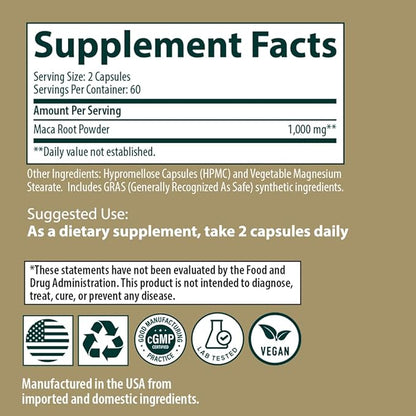 Sanar Naturals Maca Root Supplement 1000mg - Supports Stamina Performance, Energy, and Mood - Maca Root Capsules for Women and Men, Non-GMO, Gluten-Free, 120 Capsules