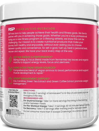 RSP Nutrition AminoLean Pre Workout Powder, Amino Energy & Weight Management with BCAA Amino Acids & Natural Caffeine, Preworkout Boost for Men & Women, 30 Serv