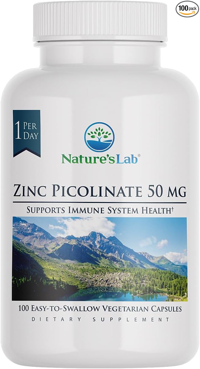 Nature’s Lab Zinc Picolinate 50mg - Highly Absorbable Zinc Supplement – 100 Capsules (3 Month Supply)