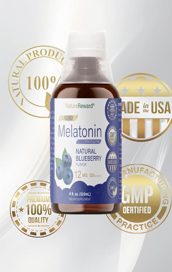 Melatonin 12mg | 4 fl oz Liquid |120 Servings | Blueberry Flavor | for Adults | Non-GMO, Vegetarian Supplement
