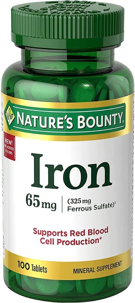 Iron 65mg, 325 mg Ferrous Sulfate,, 100 Tablets,..