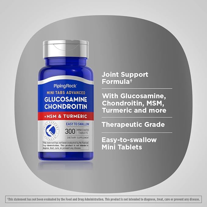 Piping Rock Glucosamine Chondroitin MSM | 300 Tablets | Plus Turmeric | Non-GMO, Gluten Free Supplement