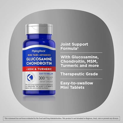 Piping Rock Glucosamine Chondroitin MSM | 300 Tablets | Plus Turmeric | Non-GMO, Gluten Free Supplement