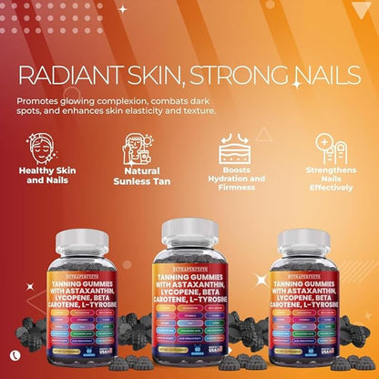 Sugar Free Tanning Gummies Glowing Skin and Strong Nails Gummies – Hydration, Collagen, Biotin, Vitamin C, Anti-Aging, UV Protection, and Natural Glow for Healthy Skin, Nails, and Radiant Complexion