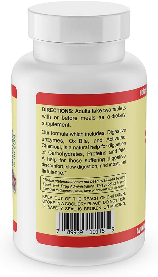 Super Digestive Supplement. Ox Bile & Activated Charcoal for Digestive Support, Bloating Relief, Gut Cleanse, Nutrient Absorption, and Overall Wellness. 100 Tablets. Pack of 3