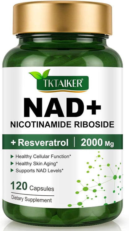 NAD Supplement 2000 Mg - 120 Capsules True NAD & Resveratrol, NMN Alternative Liposomal NAD+ for Women & Men, Support Cellular Health, Stamina & Healthy Aging - Ultra Strength Capsules