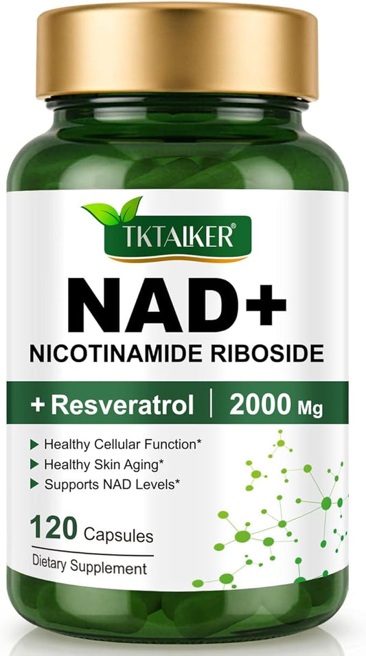 NAD Supplement 2000 Mg - 120 Capsules True NAD & Resveratrol, NMN Alternative Liposomal NAD+ for Women & Men, Support Cellular Health, Stamina & Healthy Aging - Ultra Strength Capsules