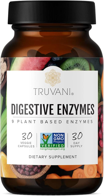 Truvani Digestive Enzymes | 9 Enzyme Blend | Digestive Support | Reduce Bloating | Increased Nutrient Absorption | Non-GMO Capsules| 30 Day Supply