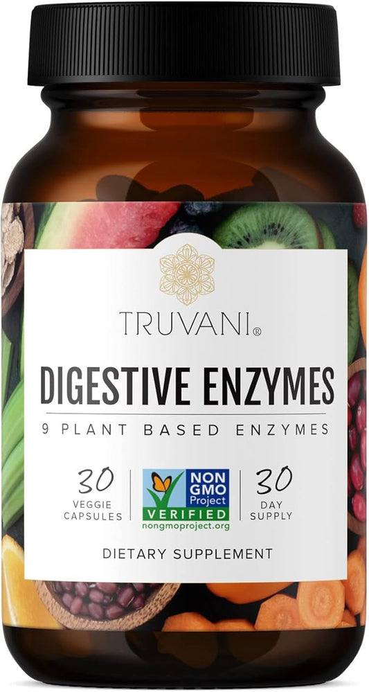 Truvani Digestive Enzymes | 9 Enzyme Blend | Digestive Support | Reduce Bloating | Increased Nutrient Absorption | Non-GMO Capsules| 30 Day Supply