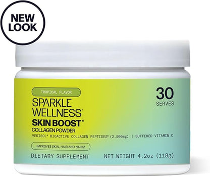 Hydrolyzed Collagen Powder - Sparkle Skin Boost (Tropical Coconut & Pineapple) [30-Serves] Verisol Collagen Hydrolysate Protein Powder Vitamin C Paleo Non-GMO Gluten Free Beauty Supplement Drink