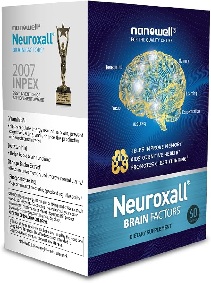 Neuroxall Brain Health Supplement for Enhanced Cognitive Function and Mental Clarity, Astaxanthin, Ginkgo Biloba Extract, Antioxidant - 60 Softgels X 3 Boxes for 3 Months (180 Count)