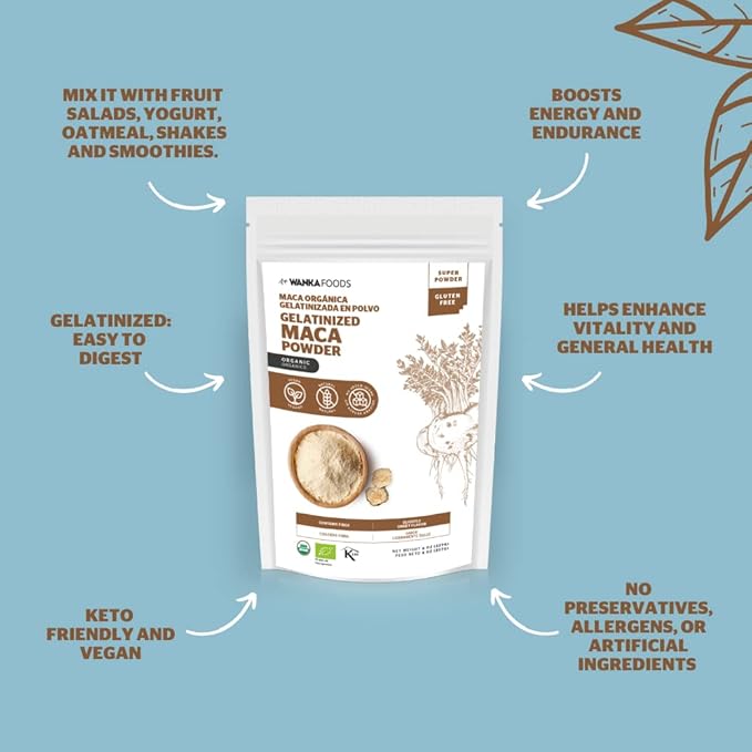 Organic Gelatinized Maca Powder, 8oz or 227g 1 Bag, Peruvian Maca Root. Vegan, USDA Organic, Non-GMO, Gluten-Free, Keto-Friendly Adaptogen Used to Boost Energy, Vitality, and Endurance