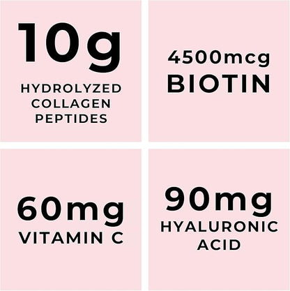 Multi Collagen Peptides Powder Types I, II, III, V, X Multi Collagen Protein Powder with Hyaluronic Acid, Biotin, Vitamin C, For Skin Hair Nails Joints and Gut Health - Keto, Non-GMO Supplement