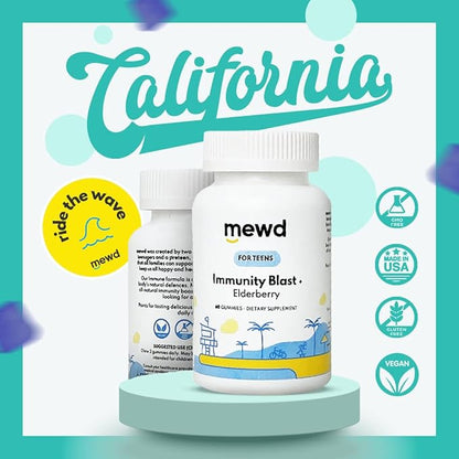 MEWD Teen and Kids Elderberry Immunity Multivitamin Gummies -Zinc, Vitamins A,C,D3,B12 for Immune Support,Brain Health, Focus, Made in USA, Girls and Boys.