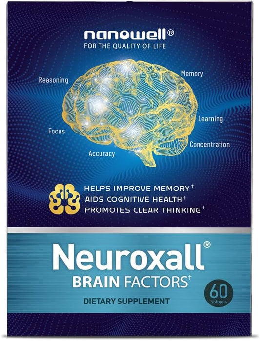 Neuroxall Brain Factors - Cognitive Support with Vitamin B6, Astaxanthin, Ginkgo Biloba Extract & Phosphatidylserine - Boosts Brain Health, Memory & Focus - 60 Softgels