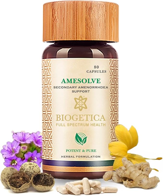 Amesolve Herbal Support for Secondary Amenorrhoea with Punarava and Asparagus Racemose - Helps Regulates The Menstrual Cycle - Non-GMO - 100% Vegan Ayurveda Supplement - 80 Capsules