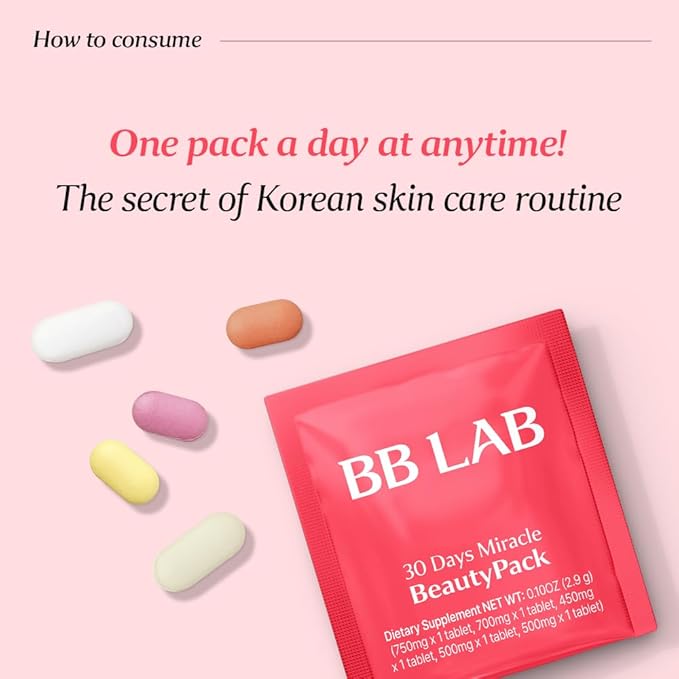 BB LAB 30 Days Miracle Beauty All-in-one Pack, Low Molecular Collagen, Elastin, Glutathione, Ceramide, Hyaluronic Acid, Multivitamins & Minerals, Calcium, Magnesium, Vitamin D