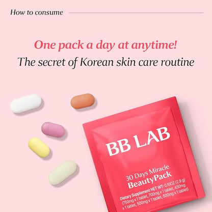BB LAB 30 Days Miracle Beauty All-in-one Pack, Low Molecular Collagen, Elastin, Glutathione, Ceramide, Hyaluronic Acid, Multivitamins & Minerals, Calcium, Magnesium, Vitamin D