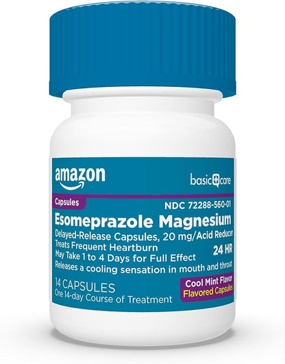 Amazon Basic Care Esomeprazole Magnesium Delayed-Release Capsules 20 mg, Acid Reducer, Cool Mint, 14 Count
