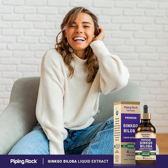 Piping Rock Ginkgo Biloba Supplements | 4 fl oz | Premium Liquid Herbal Extract | Certified Botanical | Non GMO, Gluten Free