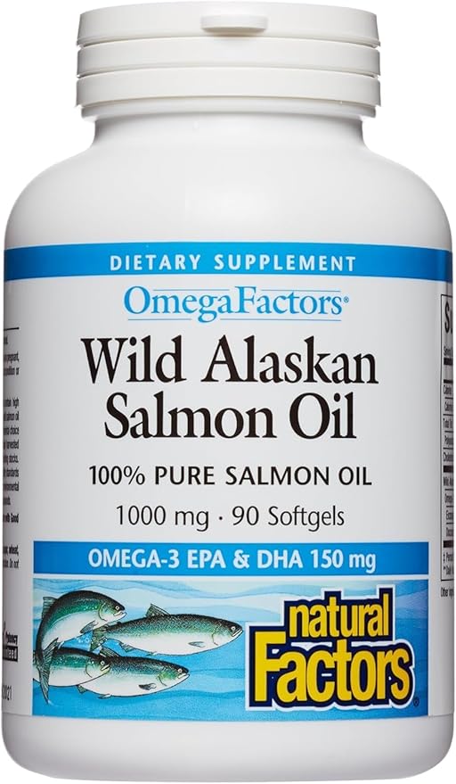 Omega Factors by Natural Factors, Wild Alaskan Salmon Oil, Supports Heart and Brain Health with Omega-3 DHA and EPA, 90 Softgels