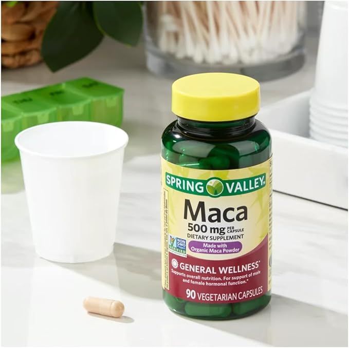 Spring Valley Maca Root 500mg Capsules, Organic Maca Root for Women and Men + STS Sticker.