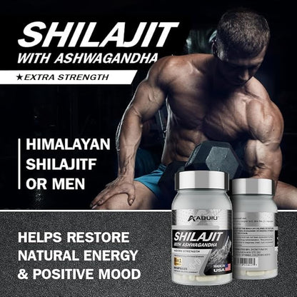 Shilajit for Men Women Pure Himalayan Shilajit Resin Containing Fulvic Acid, 8-in-1 with Ashwagandha Rhodiola Rosea Ginseng, Supports Energy Mental Clarity Focus, 120 Capsules / 2 Packs