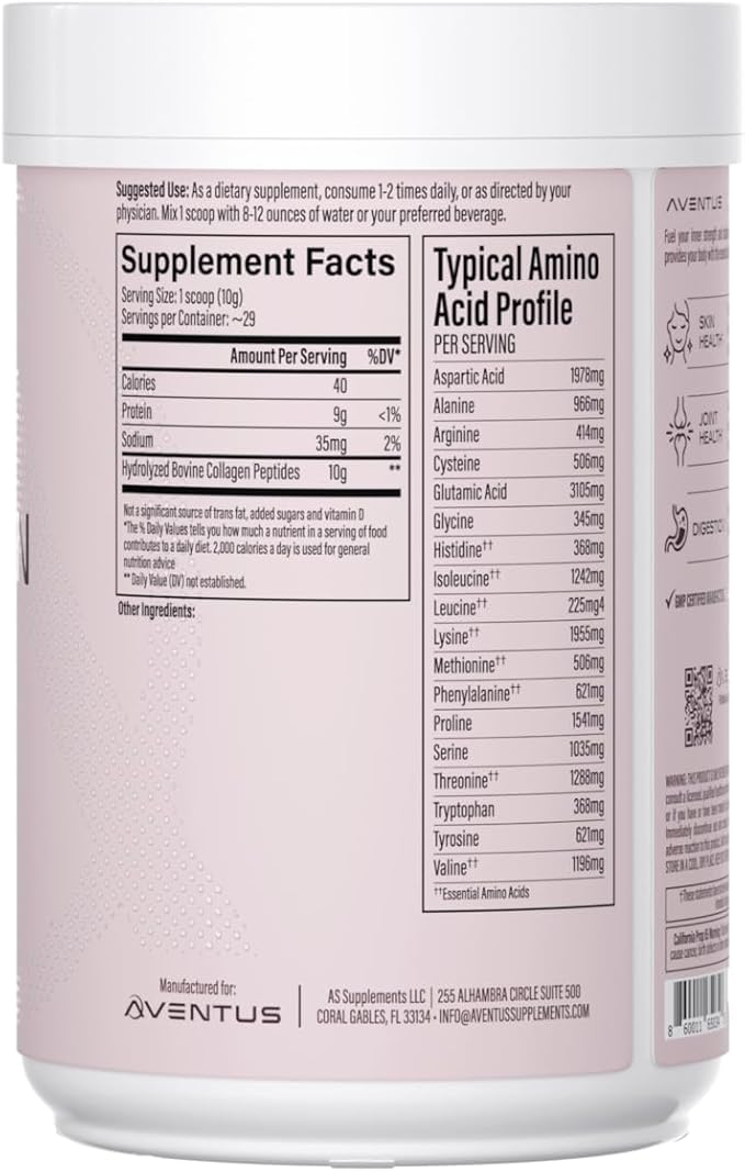 Collagen Peptides Beauty and Wellness Support for Skin, Hair, Nails, Joint Health and Digestion – Unflavored Powder 10g per Serving 29 Servings