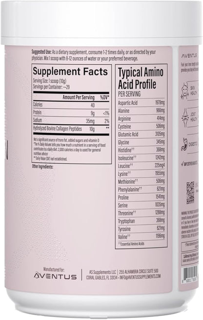 Collagen Peptides Beauty and Wellness Support for Skin, Hair, Nails, Joint Health and Digestion – Unflavored Powder 10g per Serving 29 Servings