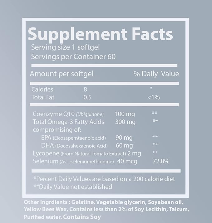 Briyo Highly absorbable CoQ10 100 mg Plus Omega-3 with Natural Form of Lycopene and Selenium, Heart Health Supplement (90 softgels)