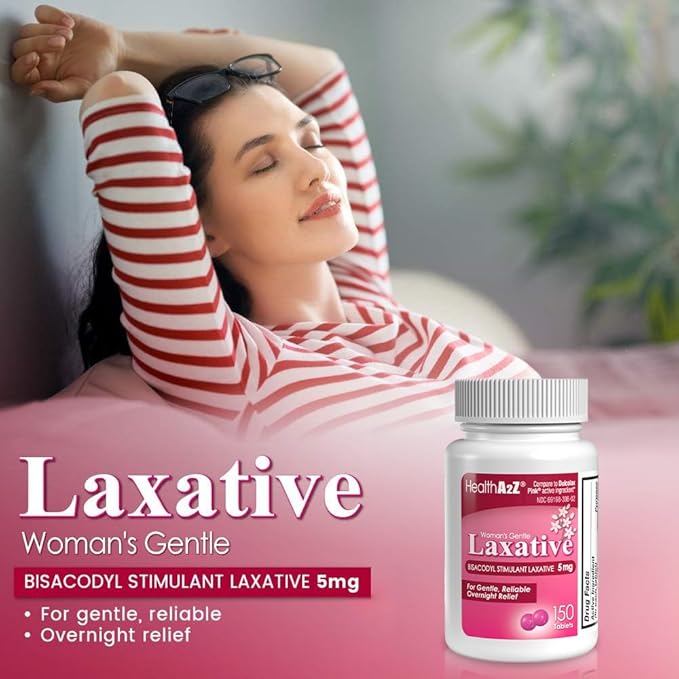 HealthA2Z® Woman's Gentle Laxative | Bisacodyl Stimulant Laxative 5mg | Constipation Relief | Gentle and Reliable | Overnight Relief (150 Tablets)