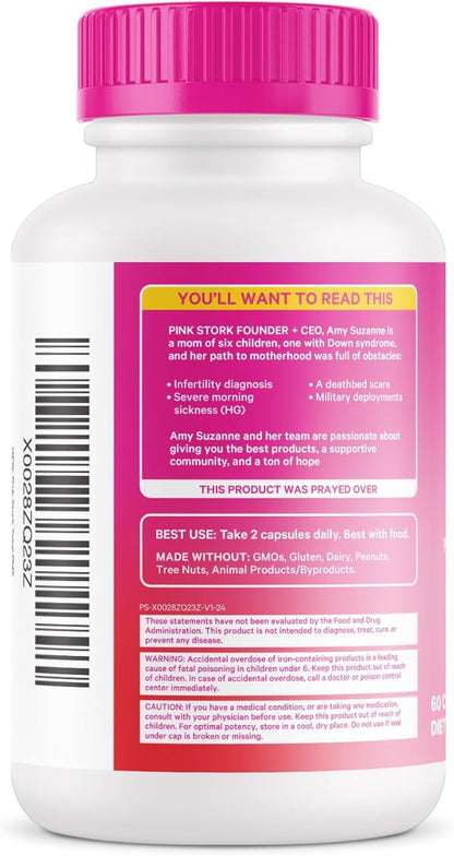 Pink Stork PMS Supplement for Women - Vitex, Ashwagandha, Maca Root & 10 Vitamins & Minerals to Support Hormone Balance, Mood, Bloating, Period Regularity - 60 Capsules