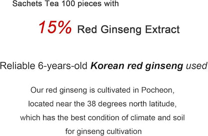 Pocheon 300g(10.6oz), Korean 6Years Panax Red Ginseng Root Extract Tea Gold, 100 Tea Bags, 15% Ginseng Extract, Natural Immune Support